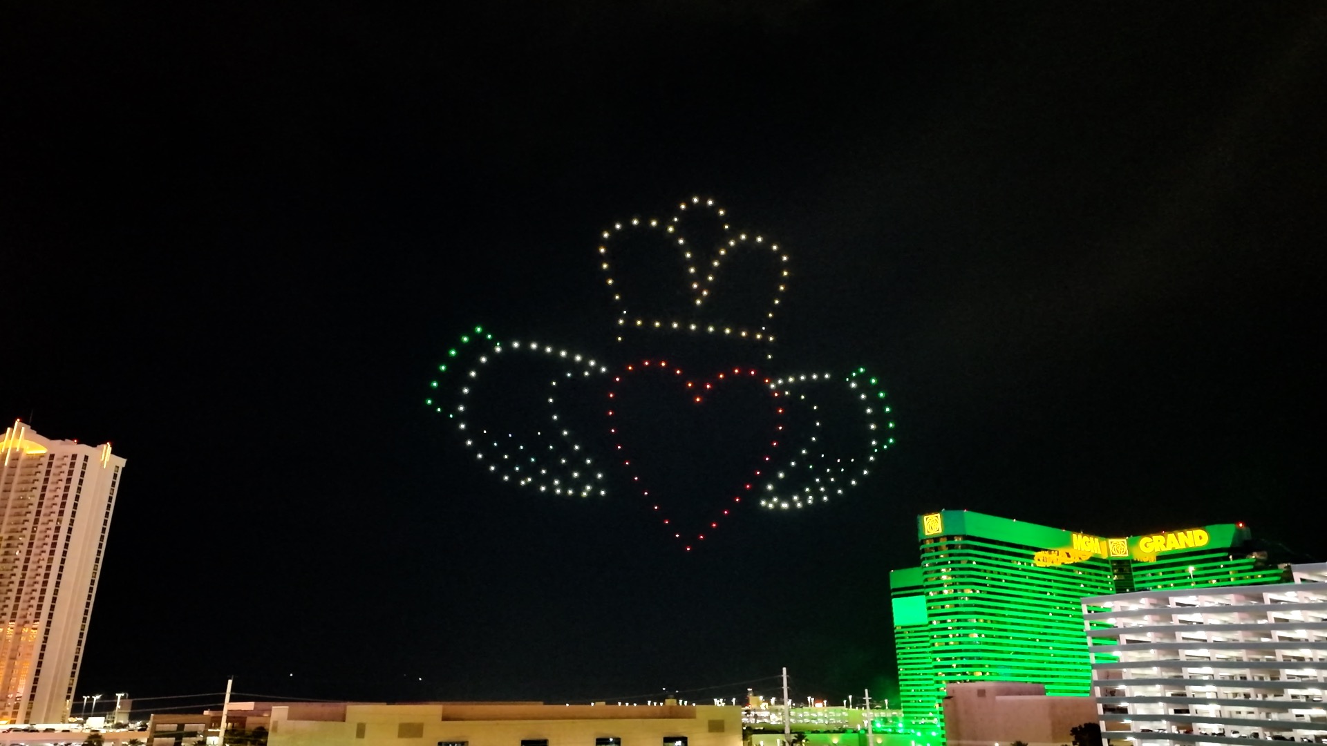 Claddagh formation from a St Patrick's Day drone light show in Las Vegas