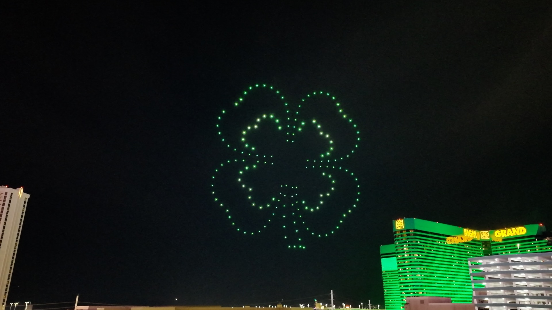 Clover formation from a Las Vegas drone light show by Vegas Drones